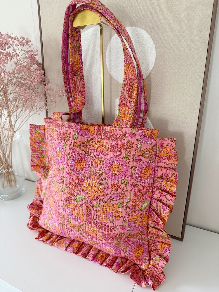 Micky Small Ruffle Flower Shopper Bag / Pink & Orange