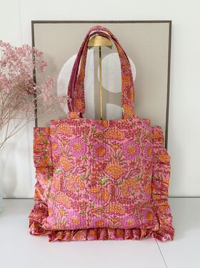 Micky Small Ruffle Flower Shopper Bag / Pink & Orange