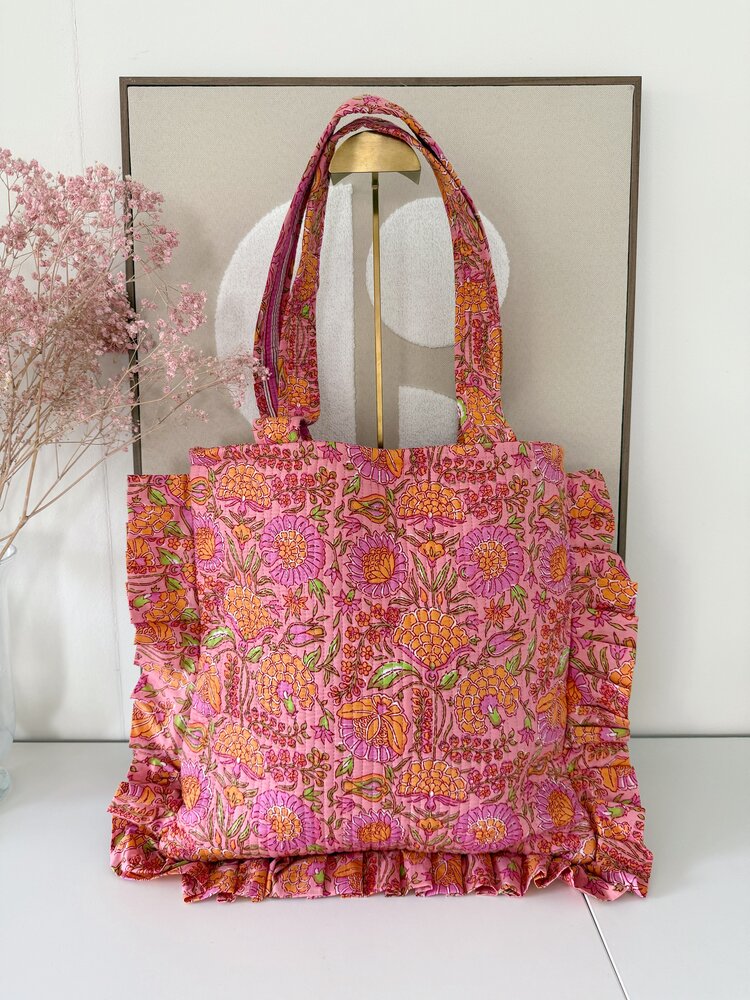 Micky Small Ruffle Flower Shopper Bag / Pink & Orange