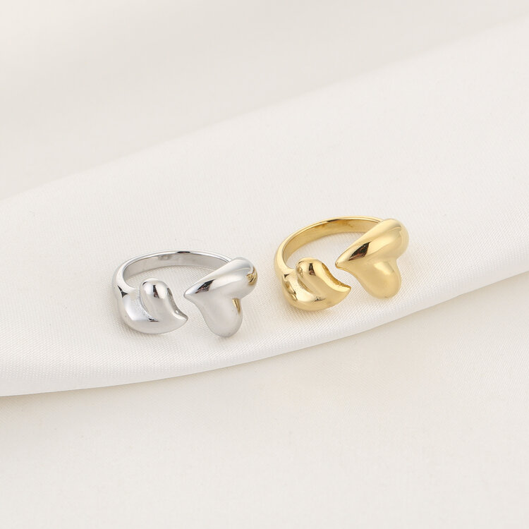 Gold Double Hearts Wrap Ring