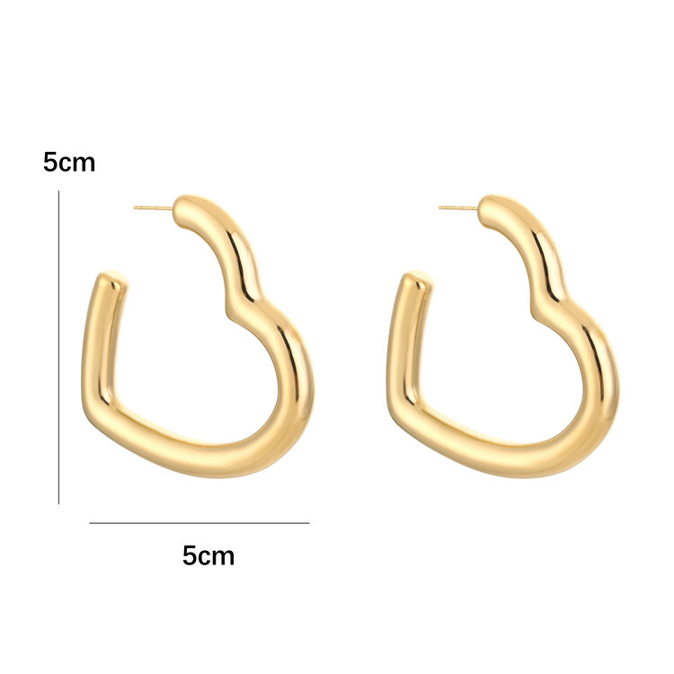 Gold Bold Heart Hoop Earrings