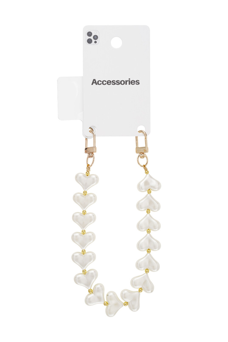 Gold Bubble Hearts Phone Cord / Pearl White