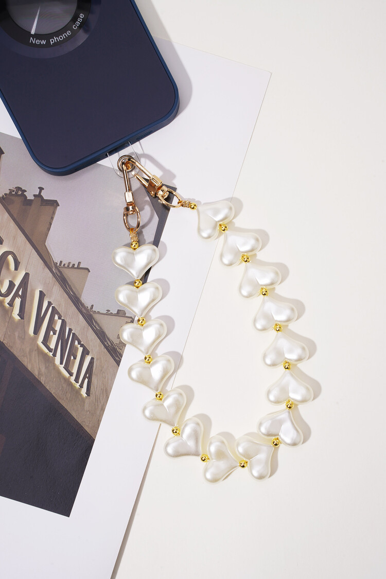 Gold Bubble Hearts Phone Cord / Pearl White