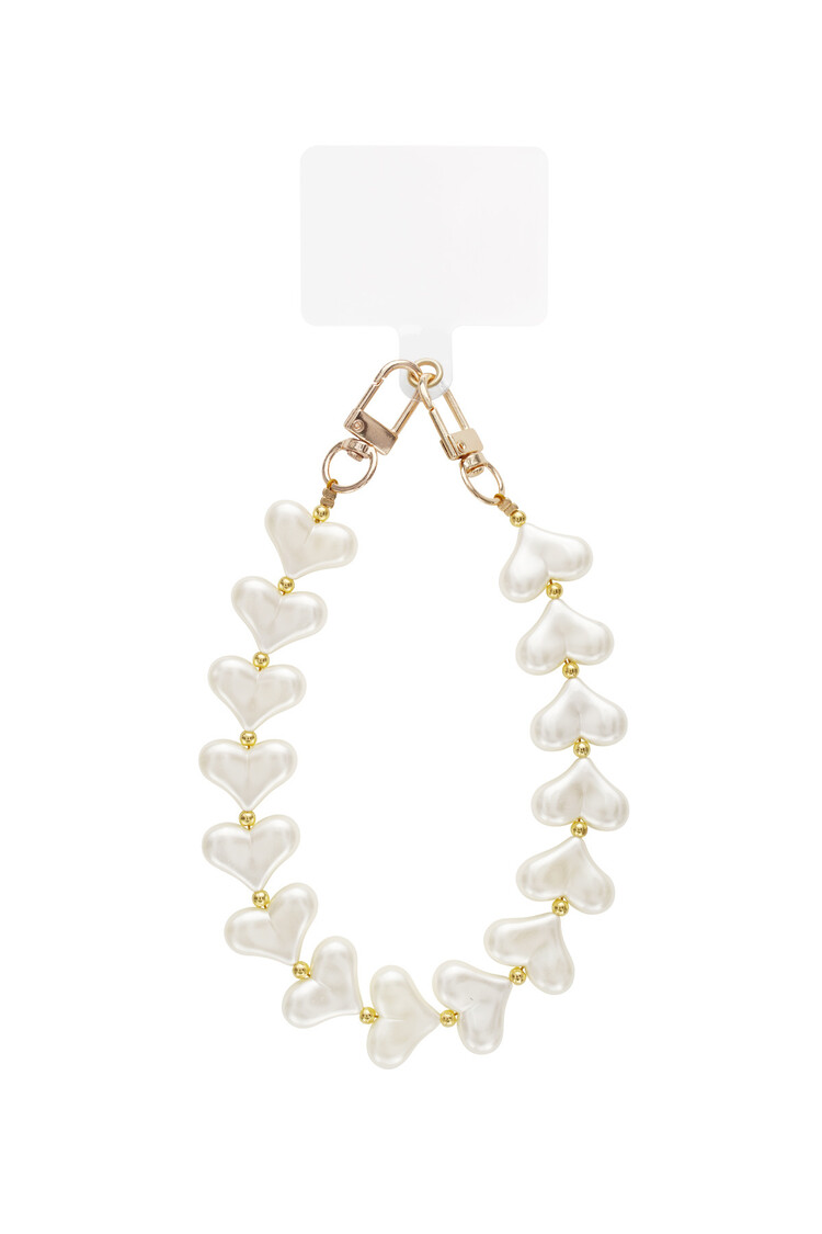 Gold Bubble Hearts Phone Cord / Pearl White