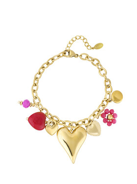 Gold Romantic Heart Mixed Charm Bracelet