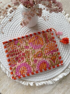 Bali Flat Flower Pouch / Orange