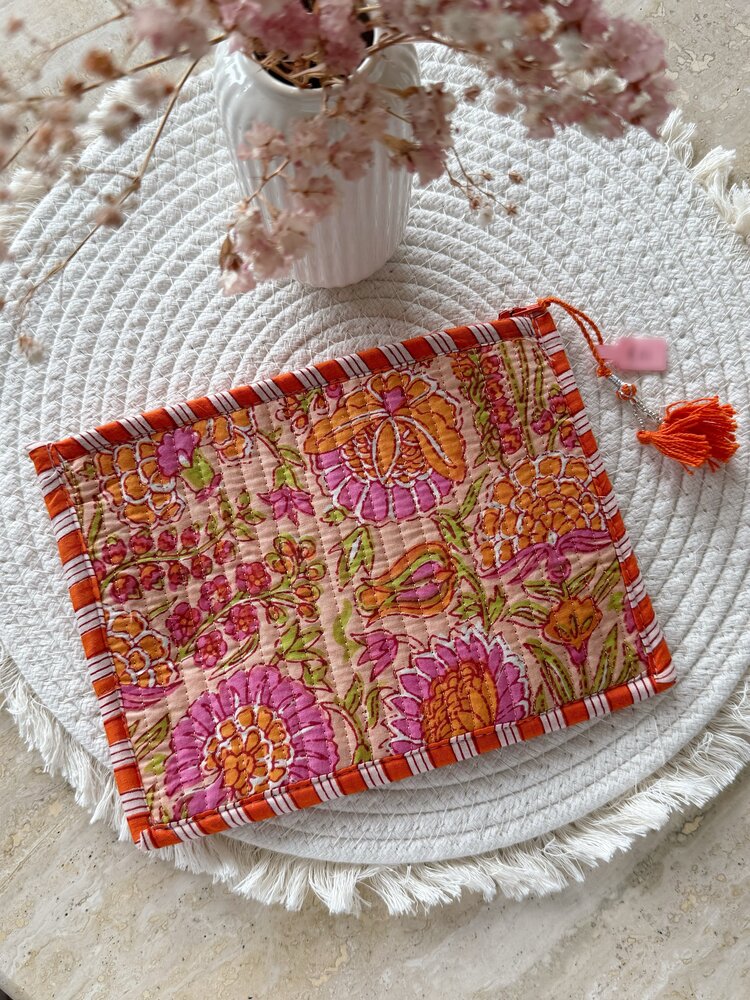 Bali Flat Flower Pouch / Orange