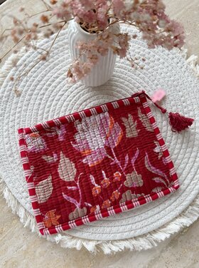 Bali Flat Flower Pouch / Red