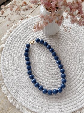 Bold Beaded Statement Necklace / Dark Blue