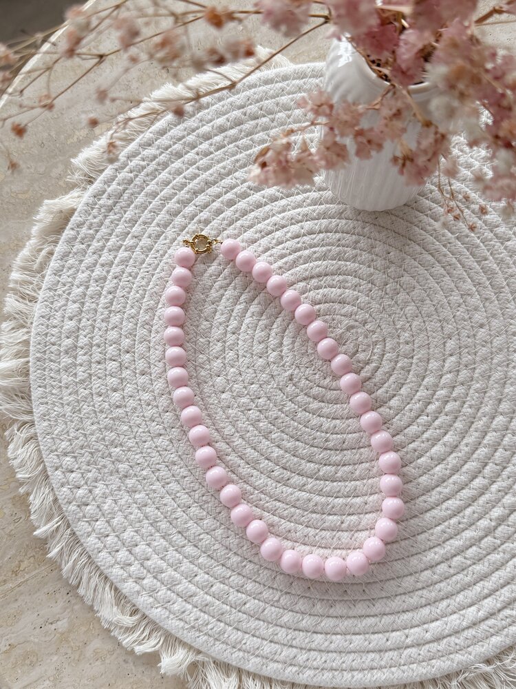 Small Beaded Statement Necklace / Light Pink