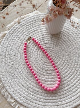 Small Beaded Statement Necklace / Bright Pink