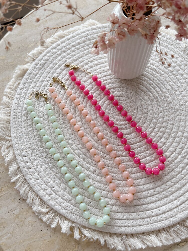 Small Beaded Statement Necklace / Light Green