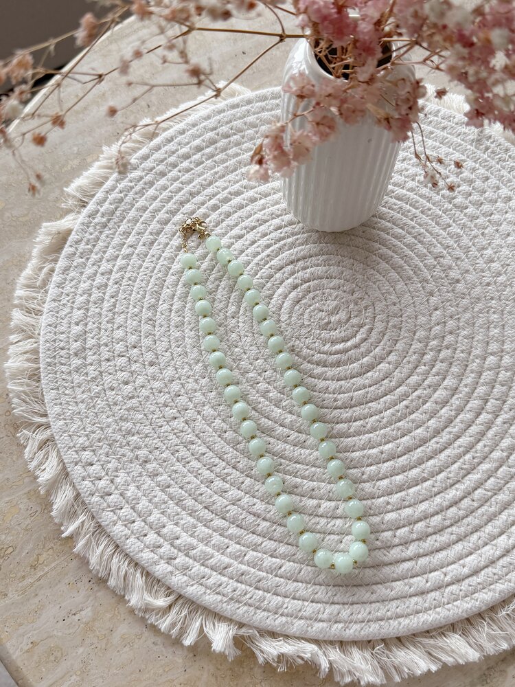 Small Beaded Statement Necklace / Light Green