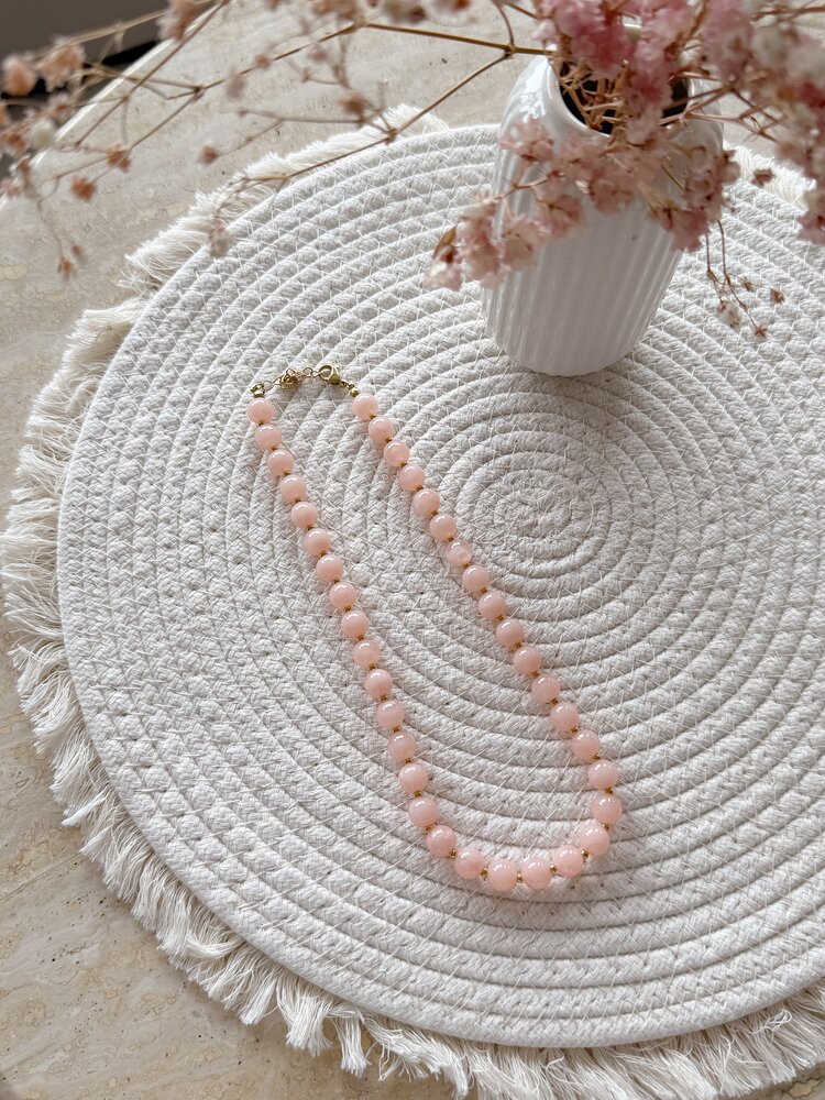 Small Beaded Statement Necklace / Powder Pink