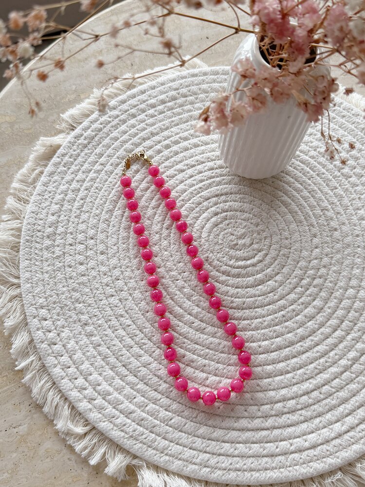 Small Beaded Statement Necklace / Fuchsia