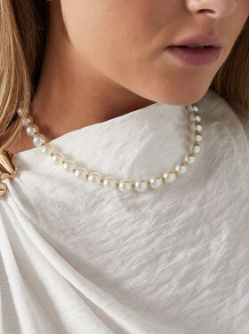 Small Beaded Statement Necklace / Pearl White
