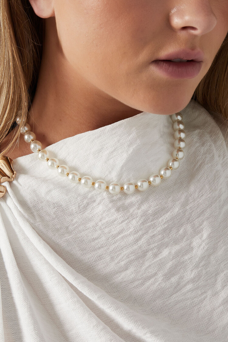 Small Beaded Statement Necklace / Pearl White
