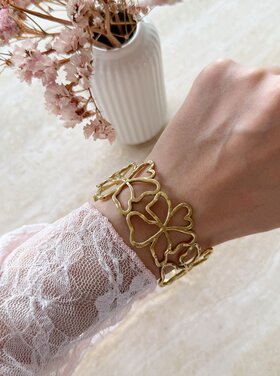 Gold Abstract Flower Bangle Bracelet