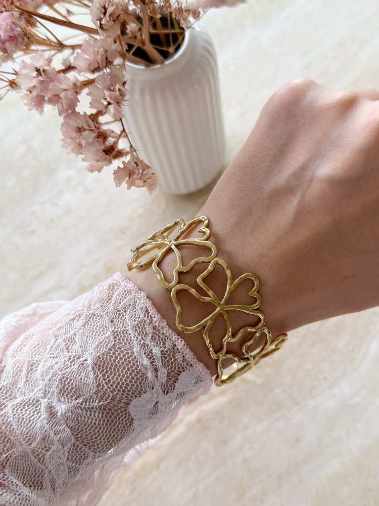 Gold Abstract Flower Bangle Bracelet