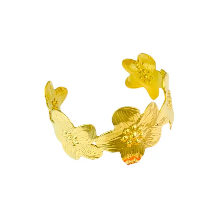 Gold Floral Love Bangle Bracelet