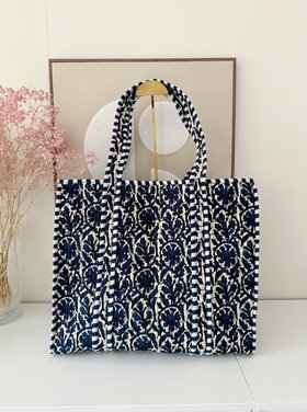 Macie Flower Shopper Bag / Navy Blue