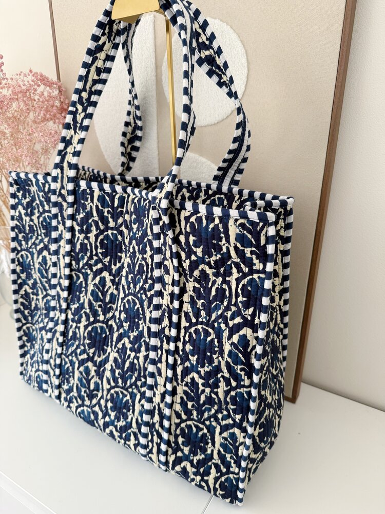 Macie Flower Shopper Bag / Navy Blue
