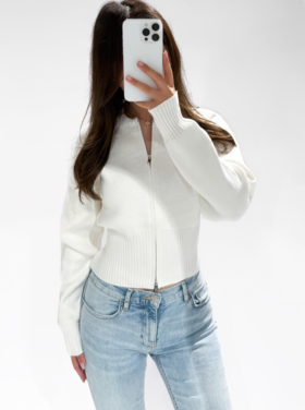 Amira Zipper Cardigan / White