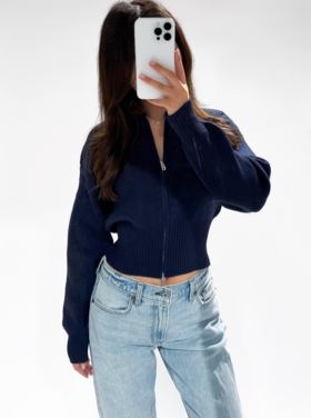 Amira Zipper Cardigan / Navy Blue