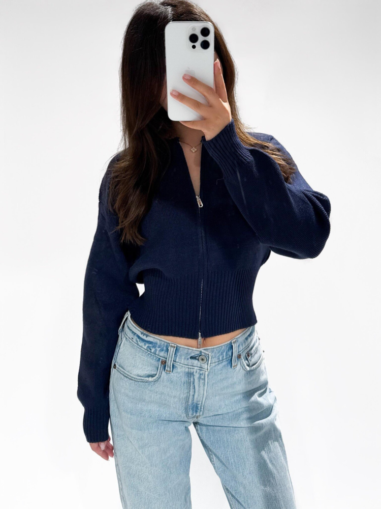 Amira Zipper Cardigan / Navy Blue