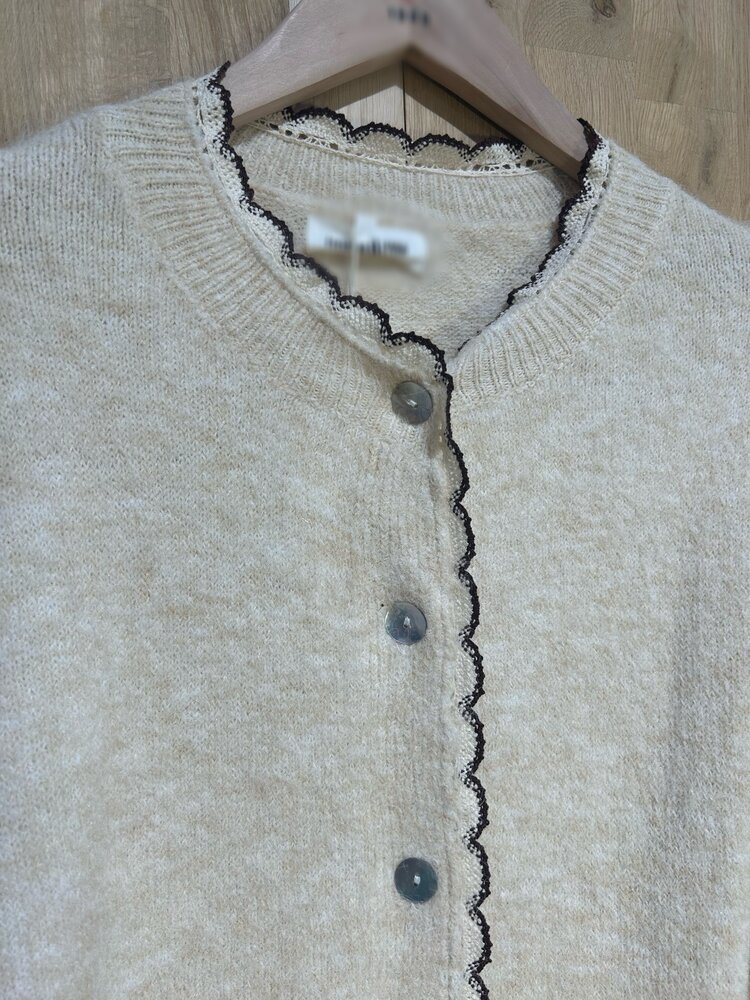Luana Scallop Trim Cardigan / Beige