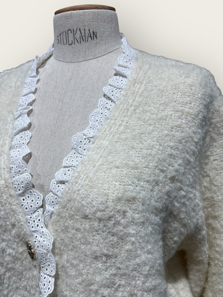 Lovie Embroidered Trim Cardigan / Beige