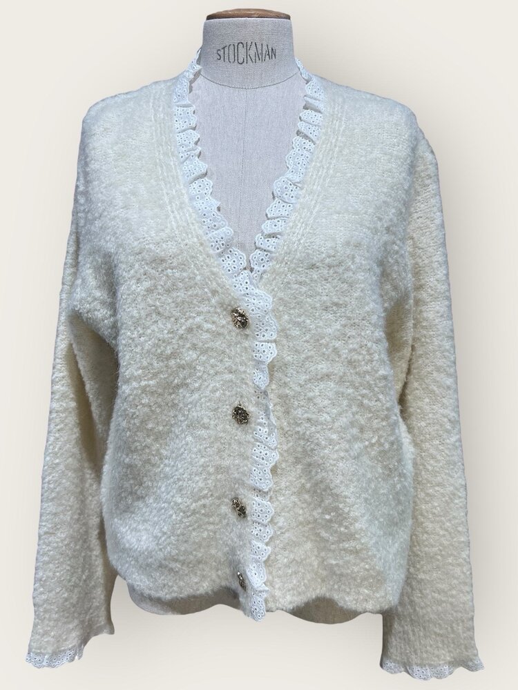 Lovie Embroidered Trim Cardigan / Beige