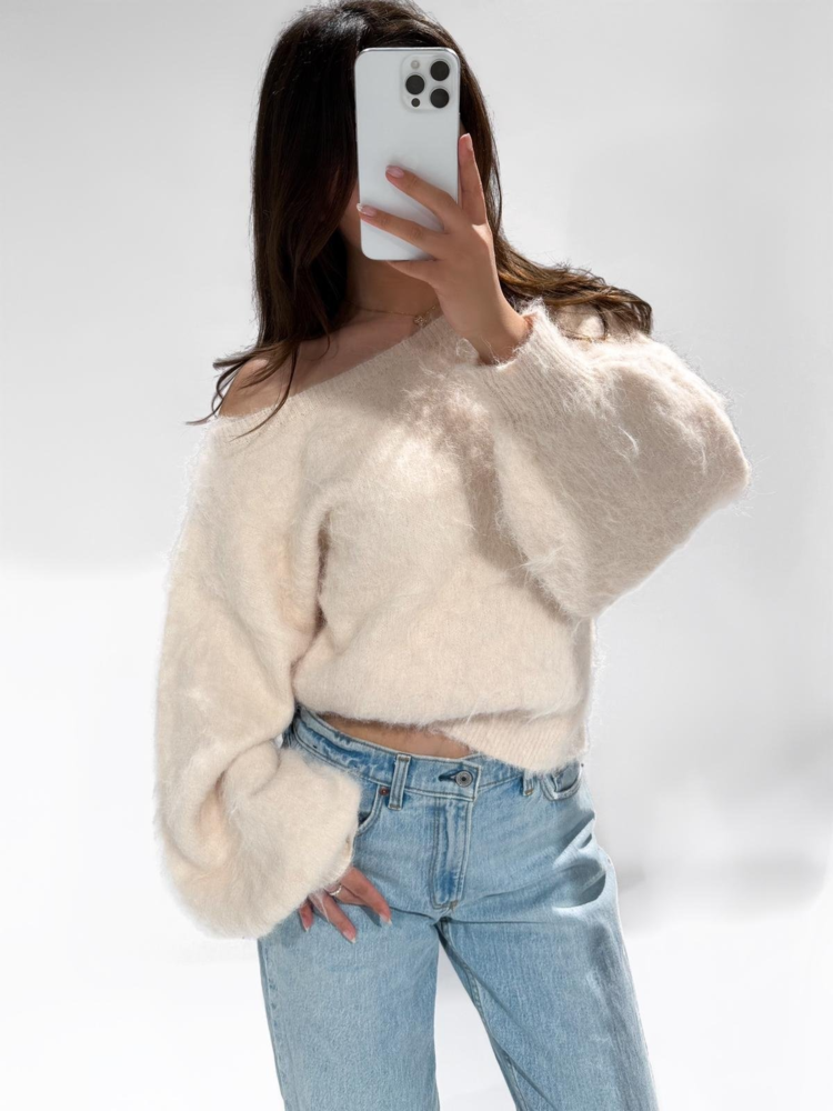 Sunmi Fluffy Knit Sweater / Light Pink