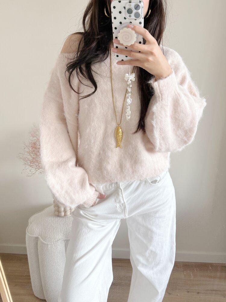 Sunmi Fluffy Knit Sweater / Light Pink