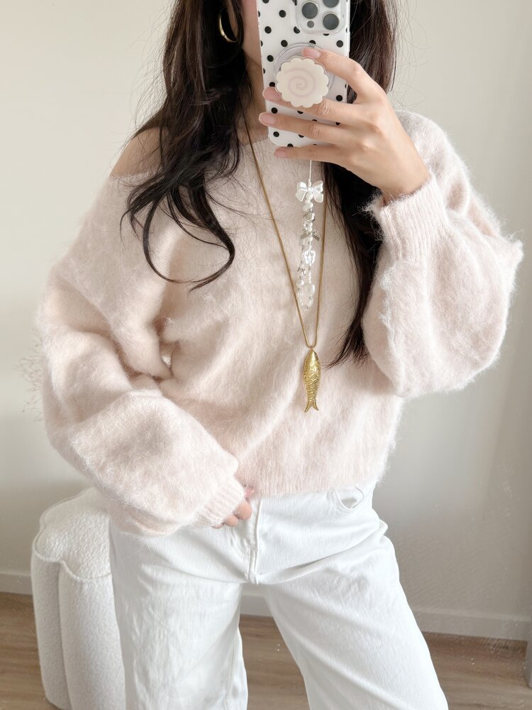 Sunmi Fluffy Knit Sweater / Light Pink