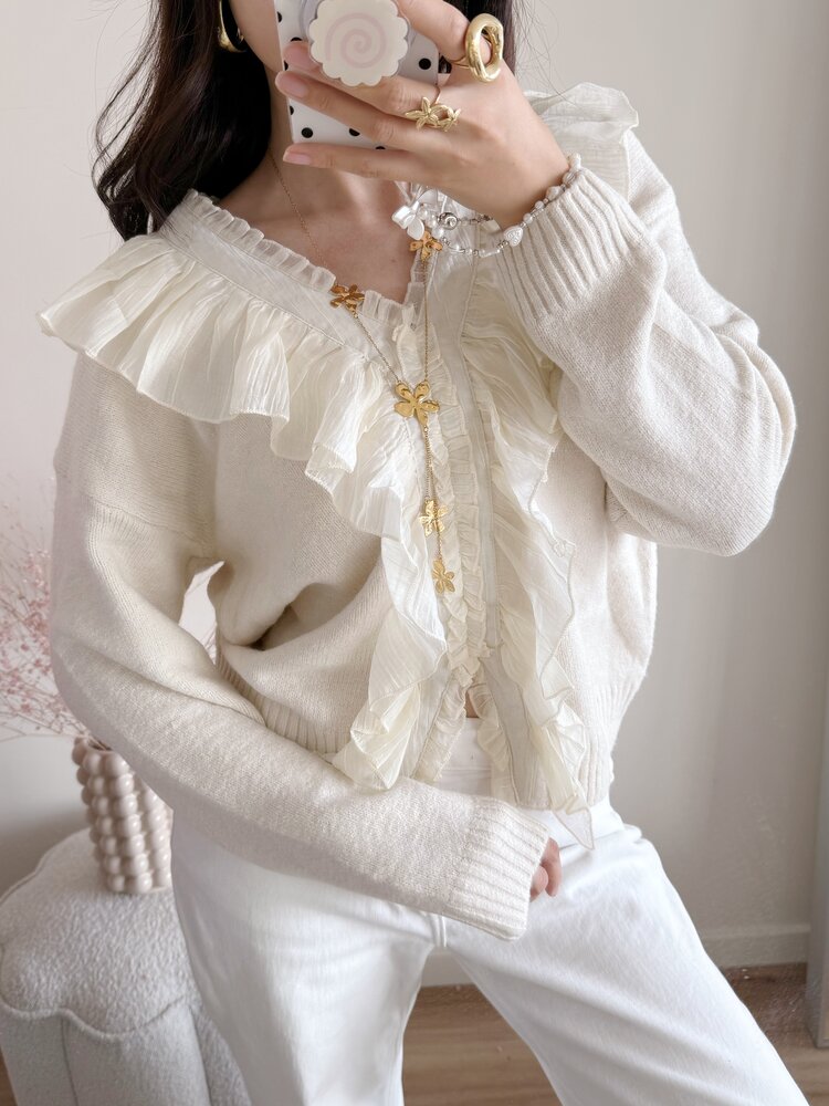 Milly Frill Knit Sweater / Beige