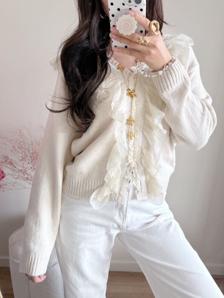 Milly Frill Knit Sweater / Beige