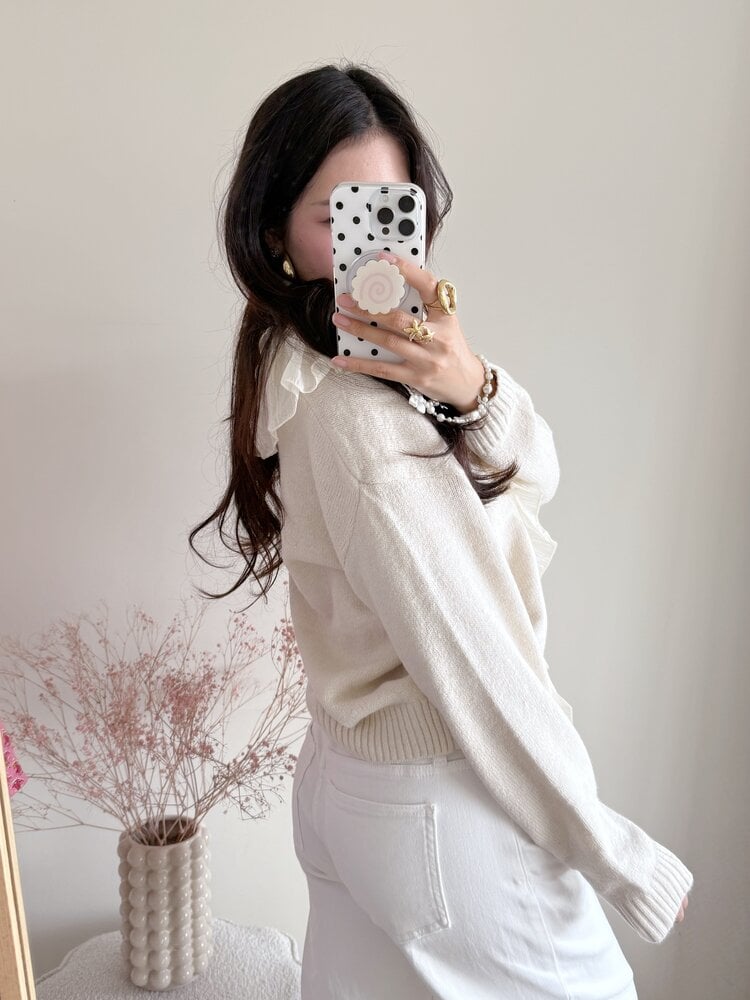 Milly Frill Knit Sweater / Beige