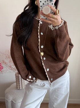 Luana Scallop Trim Cardigan / Brown