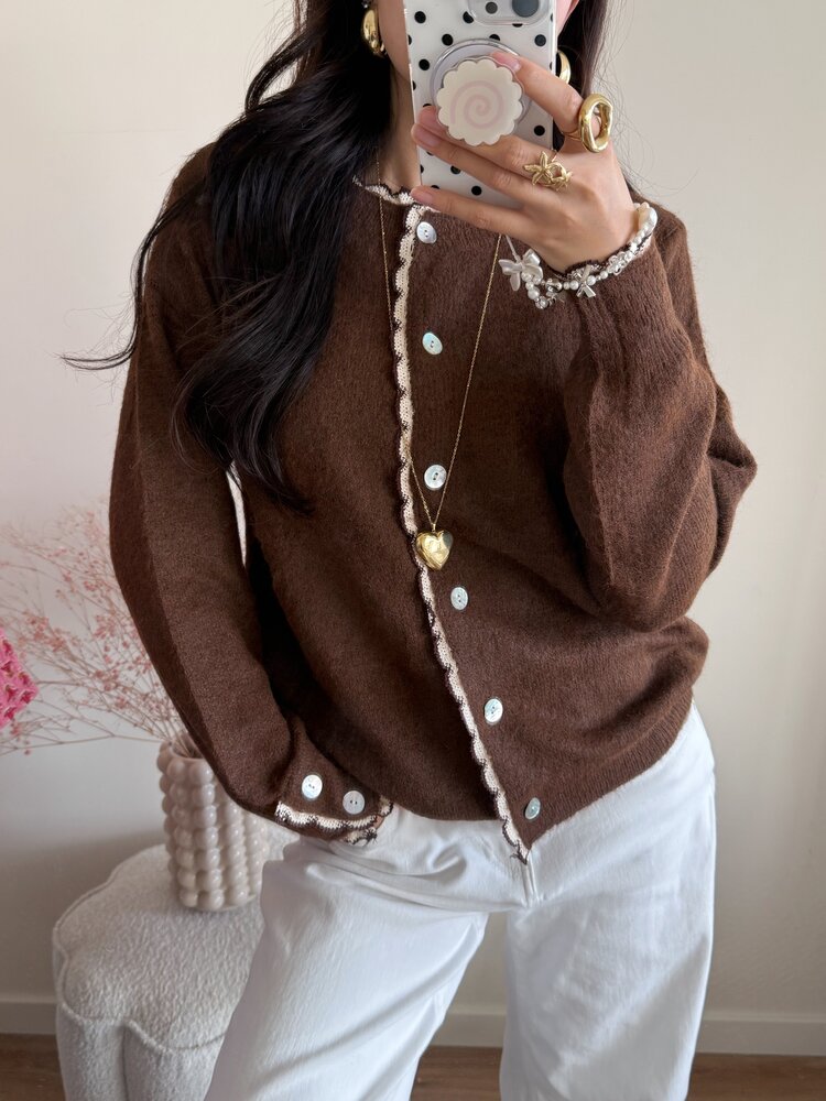 Luana Scallop Trim Cardigan / Brown