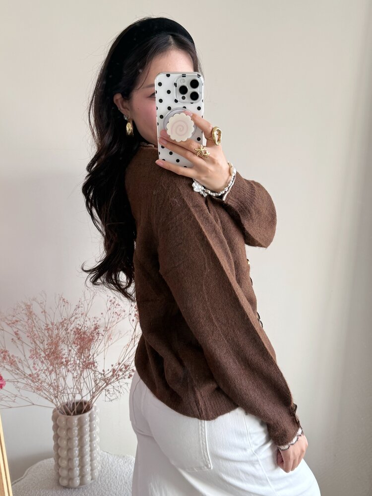 Luana Scallop Trim Cardigan / Brown