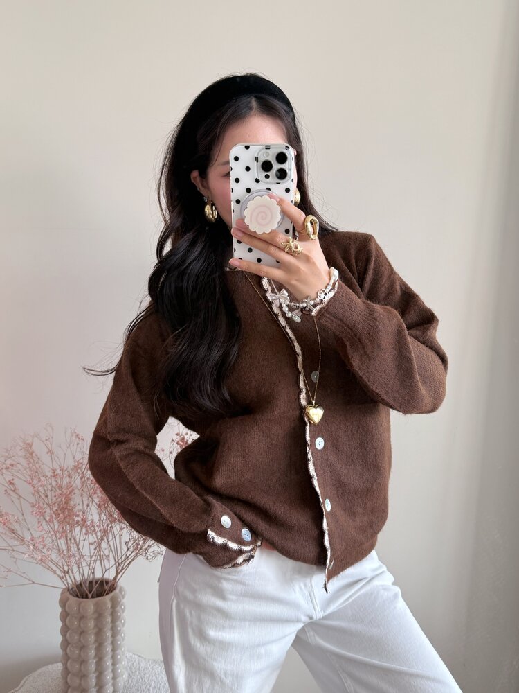 Luana Scallop Trim Cardigan / Brown
