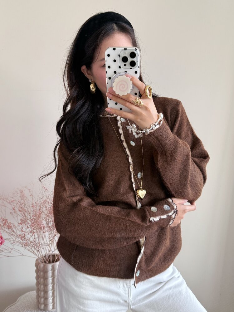 Luana Scallop Trim Cardigan / Brown