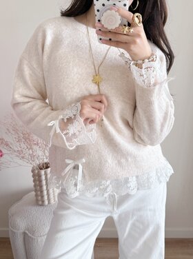 Daniella Lace Knit Sweater / Beige