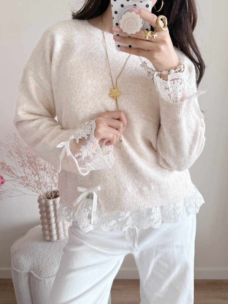 Daniella Lace Knit Sweater / Beige