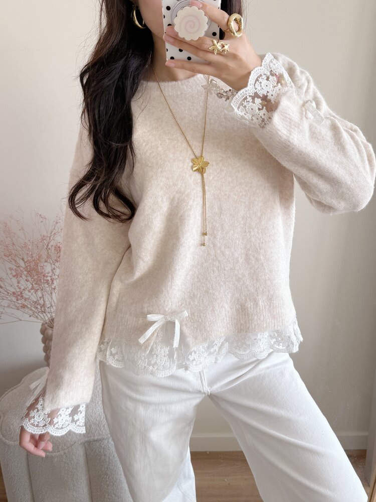 Daniella Lace Knit Sweater / Beige
