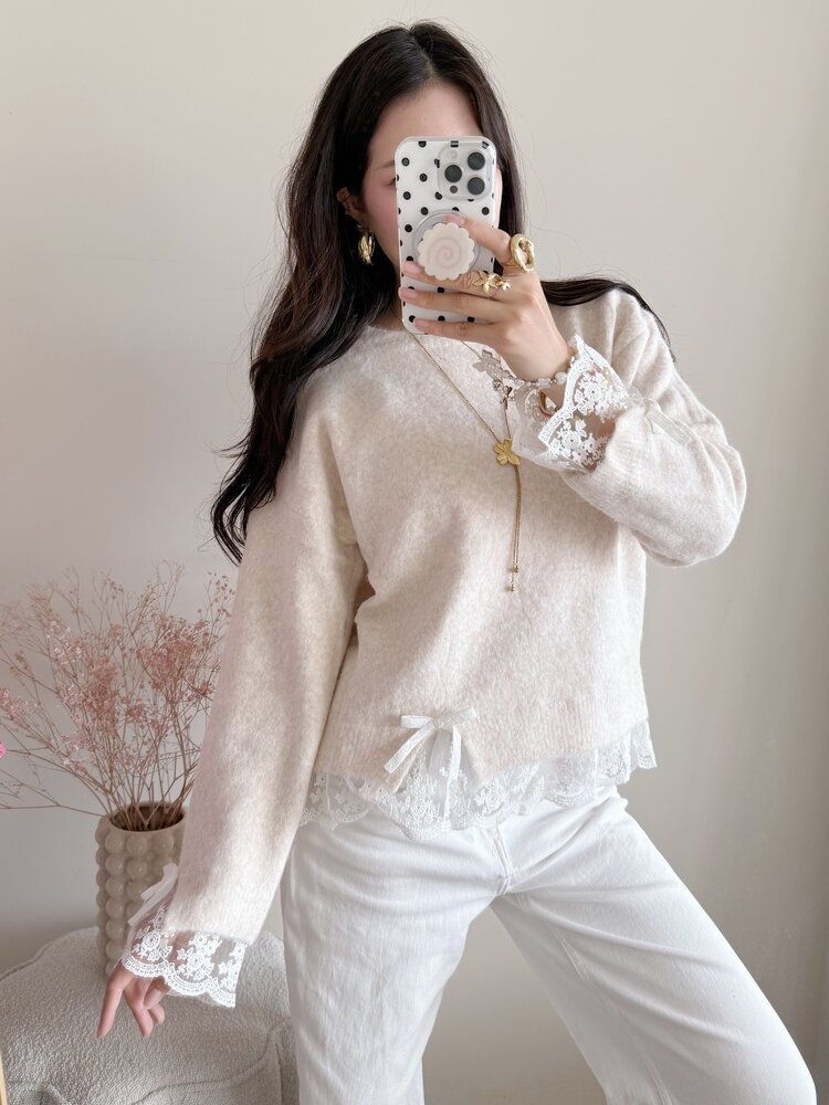 Daniella Lace Knit Sweater / Beige