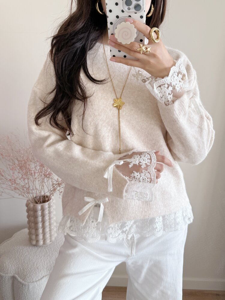 Daniella Lace Knit Sweater / Beige