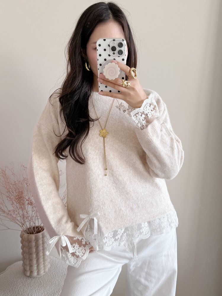 Daniella Lace Knit Sweater / Beige