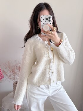 Lovie Embroidered Trim Cardigan / Beige